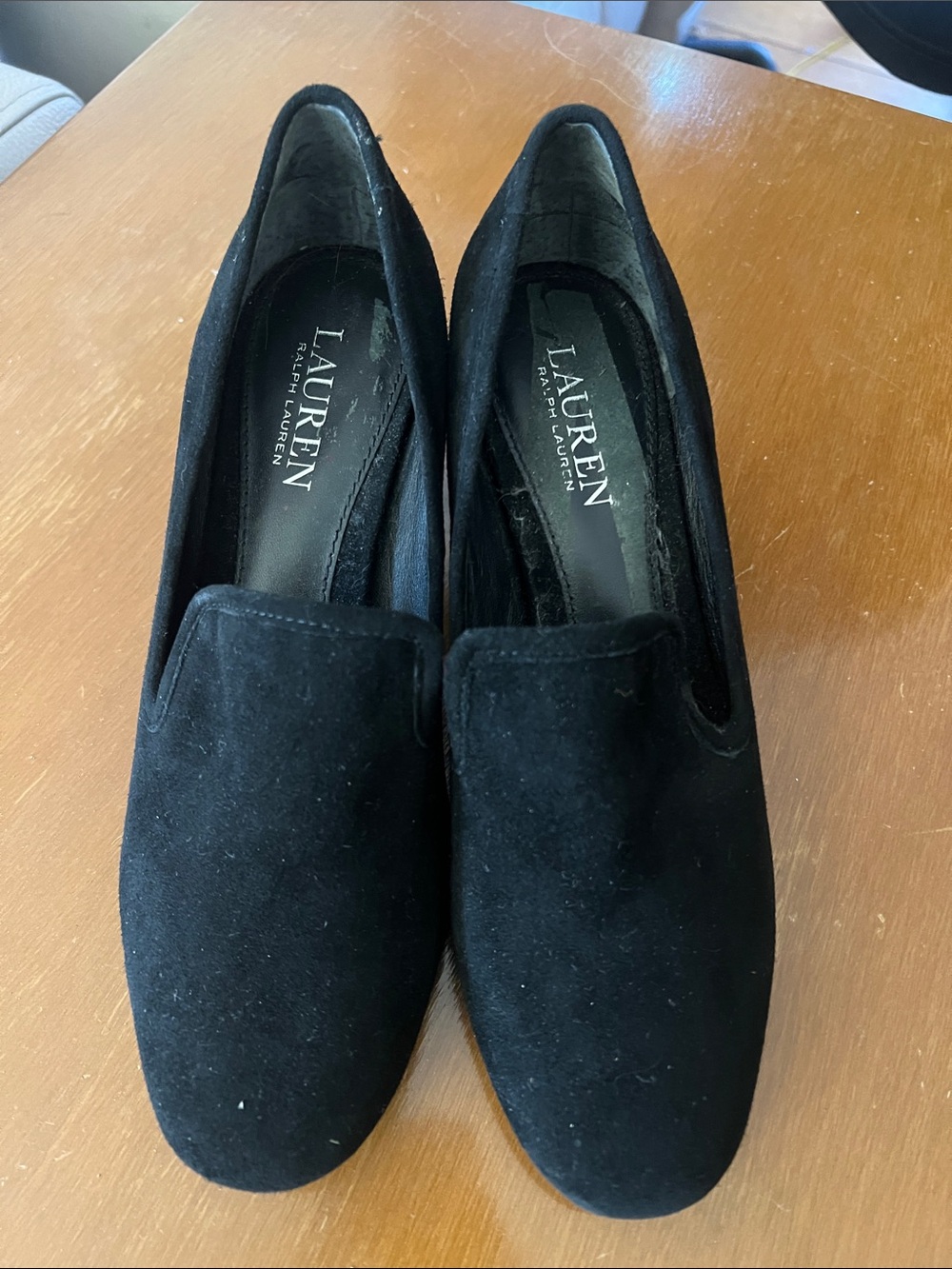Lauren Ralph Lauren Black Suede Slip-On Loafers 2 in block heel